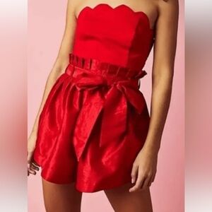 Free People Red Strapless Romper with Bow